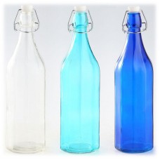 Glass Bottle with Swing Top Ceramic Clasp Stopper Set/3 Clear Aqua Blue 12" H  872602940936  362276423805